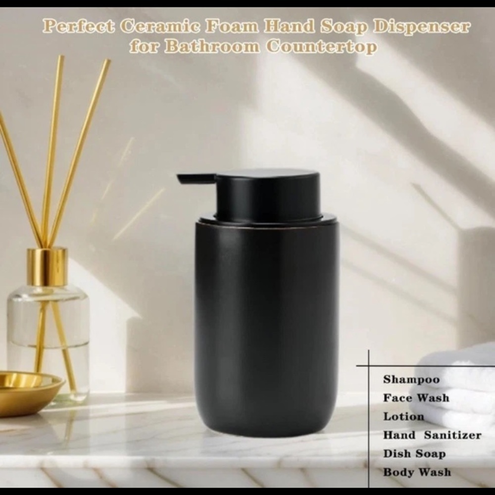 Black Foam Soap Dispenser,Foaming Dispenser for Kitchen & Bathroom,12oz Ceramic
